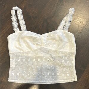 White Floral Embroidered Women's Top